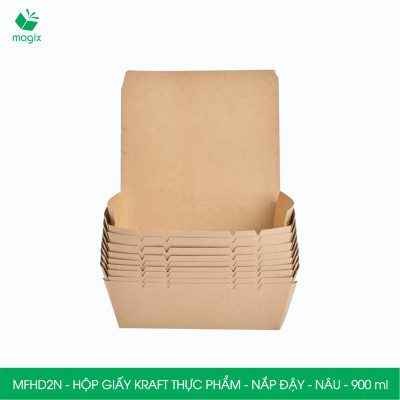 MFHD2N - Combo 50 hộp giấy kraft thực phẩm 900ml, hộp đựng thức ăn nắp đậy màu nâu, hộp gói đồ ăn mang đi