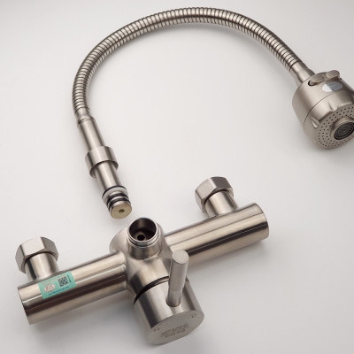 Vòi rửa chén âm tường cần lò xo Inox SUS 304 Eurolife EL-T017AT (Trắng vàng)