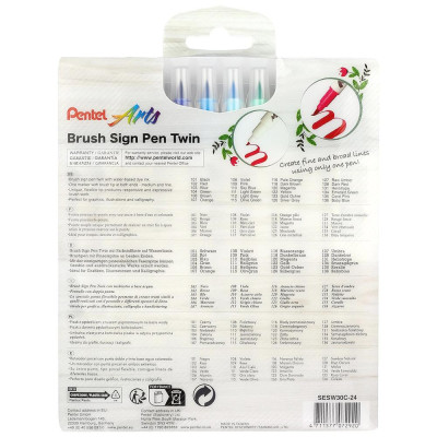 Bộ 24 Bút Lông Màu Nước 2 Đầu - Brush Sign Pen Twin - Pentel Art SESW30C-24E