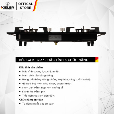 Bếp gas mặt kính cường lực KIELER KL-G137 tiết kiệm gas, công suất mạnh 5000W, mặt bếp chịu nhiệt tốt - Hàng chính hãng
