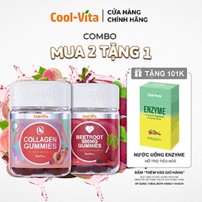 Combo Kẹo Dẻo Collagen & Kẹo Dẻo Củ Dền Coolvita Hỗ Trợ Trẻ Hóa Sáng Da - Cải Thiện Sức Khỏe Tóc Móng - Hỗ Trợ Bổ Sung Sắt, Lưu Thông Máu - Bổ Sung Năng Lượng, Kết Hợp Biotin, Vitamin C, Vitamin E &  LCitrulline - 2 Hộp (60 viên x 3g)/hộp