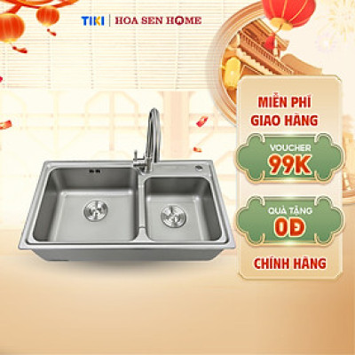 Bộ chậu rửa chén INOX 304 LUSHINE D005 công nghệ dập liền khối, bề mặt Nano xám sang trọng, chống xước bền bỉ - Hoa Sen Home - Hàng chính hãng