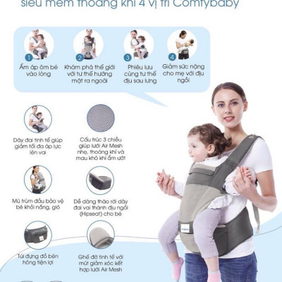 Địu Em Bé Comfybaby Trợ Lực 4 Tư Thế + Tặng 2 Khẩu Trang Xuất Nhật