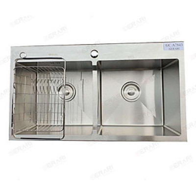 Chậu rửa 2 hố cân chất liệu inox 304 cao cấp. Phụ kiện đi kèm mã GC.A7843 thương hiệu Gerari