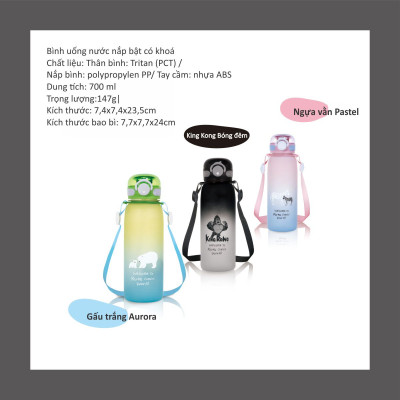 BÌNH UỐNG NƯỚC CÓ ỐNG HÚT CHO BÉ BẰNG NHỰA TRITAN KU5620 - 700ML