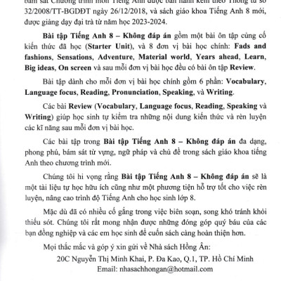 Bài Tập Tiếng Anh 8 - Không Đáp Án (Chân Trời Sáng Tạo) -Tặng Kèm File Đáp Án - HA