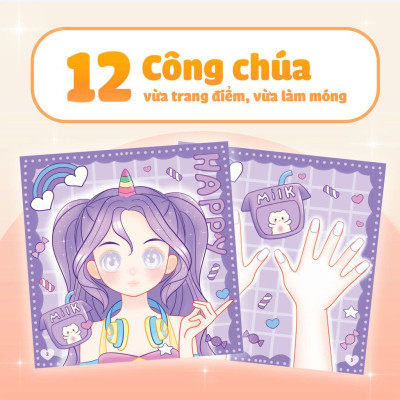 Sách Tiệm làm Nail - Công chúa Hoạt Hình (400+ stickers dễ thương) - Sách bóc dán sticker cho bé gái - Megabook