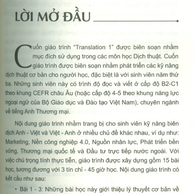 Translation 1 - Trường Đại học Ngoại Thương ; TS. Nguyễn Thị Dung Huệ chủ biên, ThS. Nguyễn Phương Linh, ThS. Lê Khánh Minh, ThS. Nguyễn Thị Lan Anh