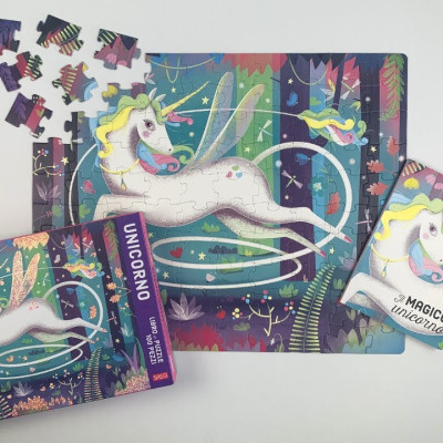 Bộ tranh ghép xếp hình 100 mảnh dành cho bé kèm truyện chủ đề kỳ lân - Book & Giant Puzzle - Unicorn - 100 Pieces