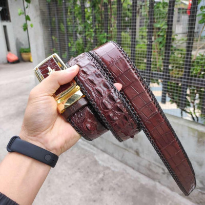 Thắt lưng da cá sấu nam đan viền thủ công rất đẹp! N53N_V (mặt vàng)