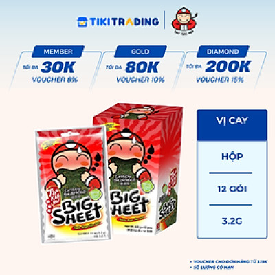 Hộp 12 Gói Rong biển TaoKaeNoi BIG SHEET Vị Cay
