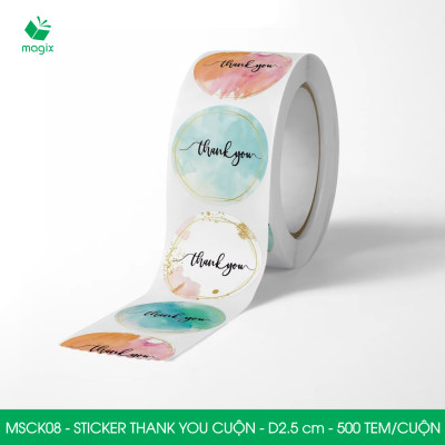 MSCK08 - D2.5 cm - 1 Cuộn 500 sticker thank you tròn, nhãn dán thank you, tem dán cảm ơn