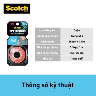 Băng dính hai mặt siêu dính trong suốt 3M SCOTCH  410-S19, 19 mm x 1.5 m, 19mm x 4m