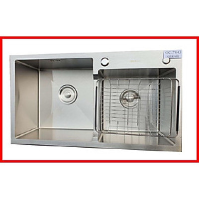 {CHÍNH HÃNG} Chậu rửa 2 hố lệch phụ kiện đi kèm chât liệu Inox 304 cao cấp mã GC.7843 thương hiệu GERARI
