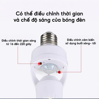 Đui Đèn Cảm Biến Chuyển Động E27, Tự Động Bật Tắt Thông Minh khi có người