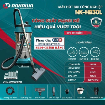 [chính hãƞg] Máy Hút Bụi Công Nghiệp 30L NAKAWA - Công Suất 1600W - Motor Dây Đồng (Bảo Hành 1 Năm)