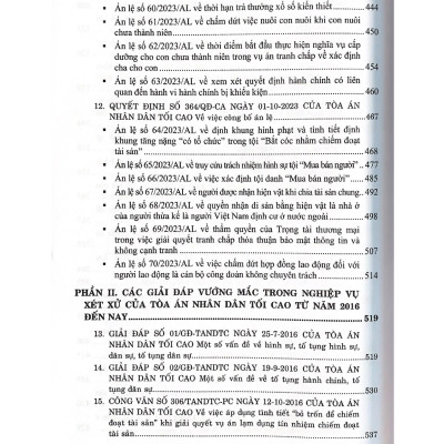 Hệ thống 70 Án lệ và các Giải đáp vướng mắc trong nghiệp vụ xét xử của Tòa án nhân dân tối cao từ năm 2016 đến nay