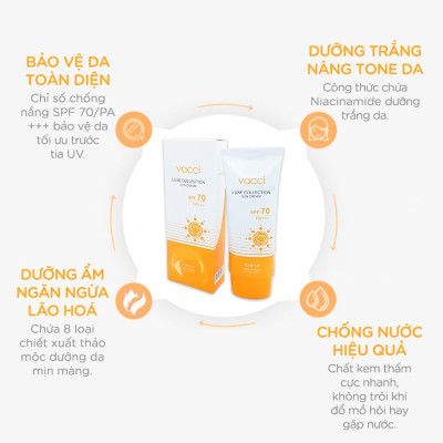 Kem Chống Nắng VACCI Dành Cho Mặt & Toàn Thân - LUXE COLLECTION SUN CREAM SPF70 PA+++ 70ML