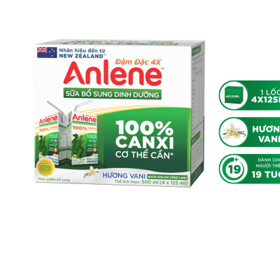 Thùng 48 Hộp Sữa Anlene Đậm Đặc 4X Ít Béo Hương Vani (12 x 4 x 125 ml)