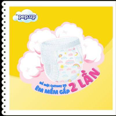 Tã/Bỉm Quần Em Bé Pep.up Cottony 3D Gói Đại Siêu Mềm Mại, Siêu Khô Thoáng, Kháng Khuẩn