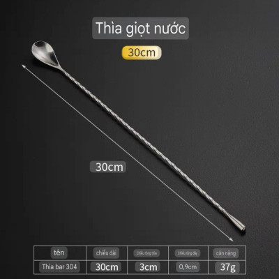 Thìa khuấy quầy pha chế quầy bar nhiều mẫu & size thìa - thanh 2 đầu 32cm - thìa thanh 2 đầu 26cm - thìa giọt nước 30cm - thìa hình chứ D 28cm