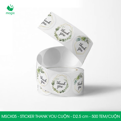 MSCK05 - D2.5 cm - 1 Cuộn 500 sticker thank you tròn, nhãn dán thank you, tem dán cảm ơn