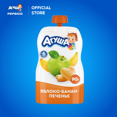 Thùng 10 Gói Trái cây nghiền vị táo, chuối và bánh quy Agusha 90g/gói dành cho bé từ 6 tháng trở lên