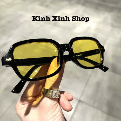 Kính râm màu vàng dáng chữ nhật gọng nhựa dáng dễ đeo không kén mặt cho nam nữ