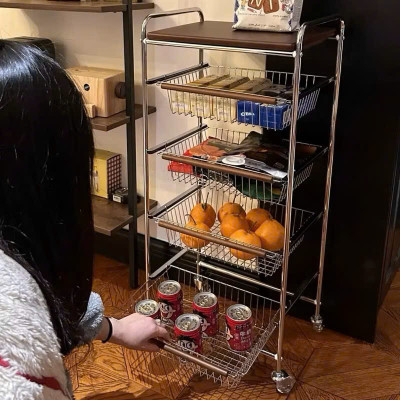 Xe Đẩy Kệ Để Đồ Đa Năng Nhiều Ngăn Tầng Có Ván Gỗ Retro Vintage – Khung Kim Loại Chắc Chắn, Kệ Trang Trí Nhà Bếp Phòng Khách - HÀNG CHÍNH HÃNG MINIIN