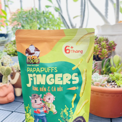 Bánh ăn dặm PAPAPUFFS FINGERS - Vị RONG BIỂN&CÀ RỐT - 100% Ngũ Cốc Hữu Cơ - Gói 50g