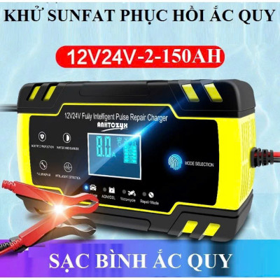 Sạc Ắc Quy Thông Minh Nhật Bản Foxsur  – 12V/24V, Khử Sunfat, Bảo Dưỡng Tự Động, Loại Xịn , đèn led
