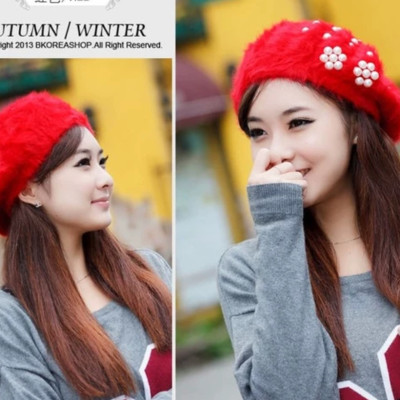 Mũ beret nón bere nữ len lông thỏ thời trang Hàn Quốc mới dona21111219