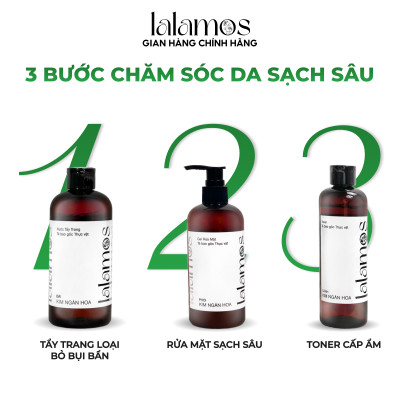 Combo sạch sâu Lalamos Nước tẩy trang 280ml + Sữa rửa mặt 280ml + Toner Kim Ngân Hoa 250ml