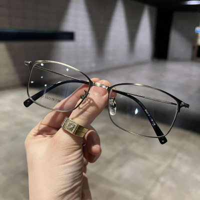Kính mắt thời trang gọng kim loại màu xám cao cấp - Có thể thay mắt cận