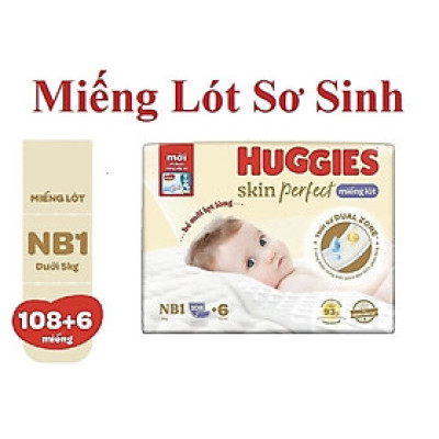 Dùng Kèm Tã Vải Tam Giác - Mẫu mới tặng thêm 6 Miếng- Miếng Lót Sơ Sinh Huggies NB1 108 miếng - Cho Bé Dưới 5kg - HSD luôn mới