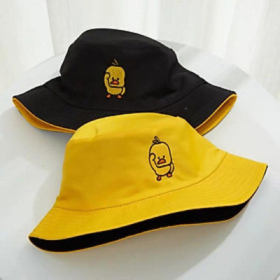 Nón Bucket Nam 2 Lớp Thêu Chú Vịt Vàng, Mũ Tai Bèo Nữ Vành Che Nắng