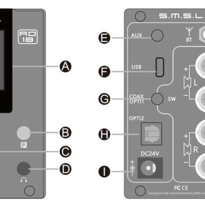 Bộ Khuếch Đại Âm Thanh S.M.S.L AD18 Full Digital Decoder Audio Amplifier Stereo Headphone Amp of 80W Power Support Optical/ BT/ Coaxial/ USB - Hàng Chính Hãng