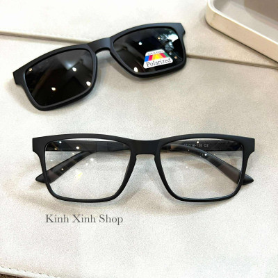 Kính Mắt Cận Râm, Kính Mắt Vuông Basic Unisex 2 Tròng 2in1 Cho Nam và Nữ