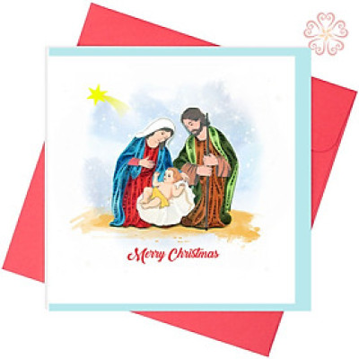 Thiệp Giáng Sinh Giấy Xoắn - Đức Mẹ Maria và Chúa Hài Đồng