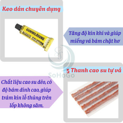 Bộ Dụng Cụ Vá Lốp Xe Ô Tô – Xe Máy Khẩn Cấp Tiện Lợi -Bộ Vá Lốp Xe Đa Năng – Có Keo + Dây Cao Su + Dụng Cụ Xuyên