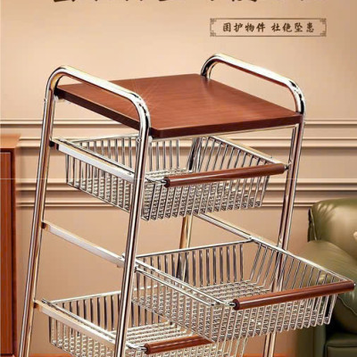 Xe Đẩy Kệ Để Đồ Đa Năng Nhiều Ngăn Tầng Có Ván Gỗ Retro Vintage – Khung Kim Loại Chắc Chắn, Kệ Trang Trí Nhà Bếp Phòng Khách - HÀNG CHÍNH HÃNG MINIIN