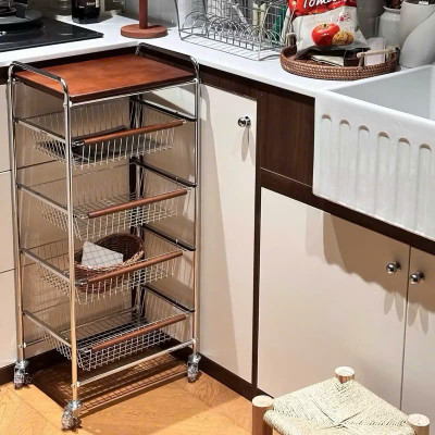 Xe Đẩy Kệ Để Đồ Đa Năng Nhiều Ngăn Tầng Có Ván Gỗ Retro Vintage – Khung Kim Loại Chắc Chắn, Kệ Trang Trí Nhà Bếp Phòng Khách - HÀNG CHÍNH HÃNG MINIIN