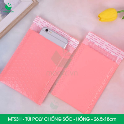 MTS3H - 26.5x18cm - COMBO 100 TÚI GÓI HÀNG CHỐNG SỐC BỌC BÓNG KHÍ MÀU HỒNG PASTEL