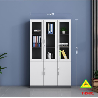 Tủ hồ sơ, tủ tài liệu, tủ văn phòng gỗ MDF cánh kính THS401 - Nội thất lắp ráp Viễn Đông adv