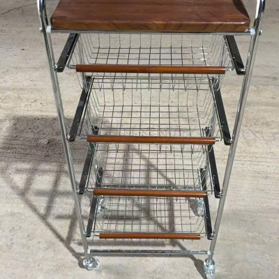 Xe Đẩy Kệ Để Đồ Đa Năng Nhiều Ngăn Tầng Có Ván Gỗ Retro Vintage – Khung Kim Loại Chắc Chắn, Kệ Trang Trí Nhà Bếp Phòng Khách - HÀNG CHÍNH HÃNG MINIIN