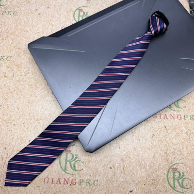 Cà vạt nam mẫu thắt sẵn dây kéo bản nhỏ 6cm mẫu tím hồng kẻ