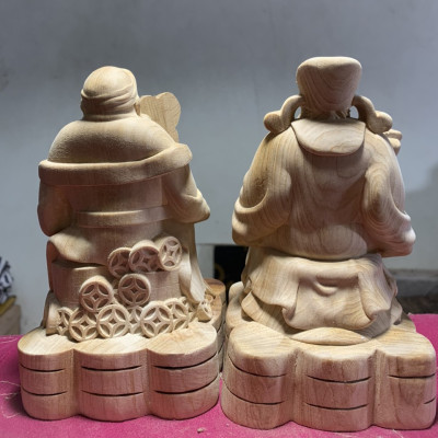 Cặp thần tài thổ địa bằng gỗ ngọc am thơm nức kt cao 15x9x9cm 