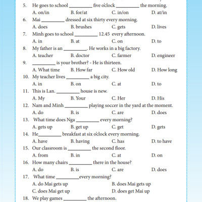 Bài Tập Tiếng Anh Lớp 6 (Không Đáp Án) (Sách Màu)