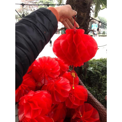 Đèn lồng treo trang trí Tết chữ Phúc tổ ong đỏ size 20cm/30cm/40cm MINMUN1618