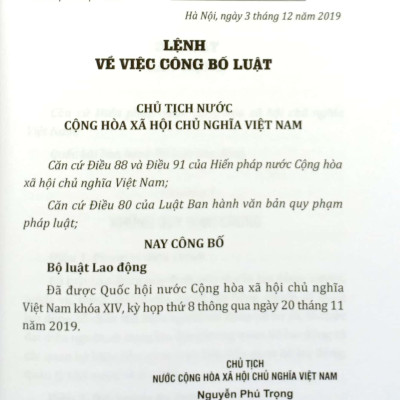 Bộ Luật Lao Động Của Nước Cộng Hòa Xã Hội Chủ Nghĩa Việt Nam (Áp Dụng Từ Ngày 01-01-2021)